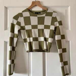 Papermoon Olive Green and White Checkered Crop Top